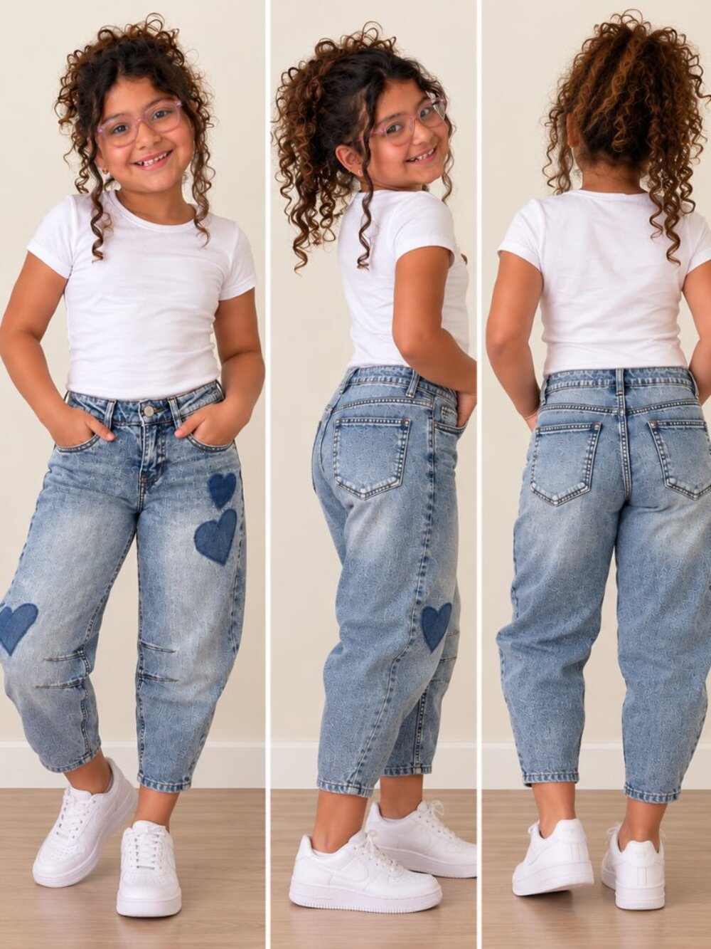 Blue Spice Girls Size 10 Heart Patch Cropped Barrel Leg Jeans Light Wash Denim